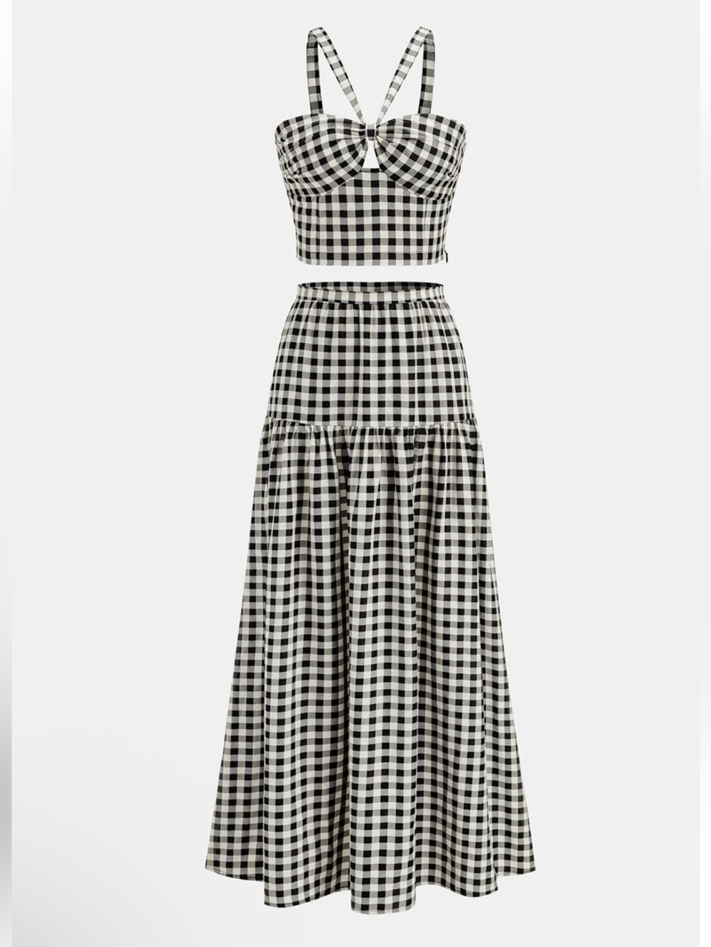 Commense Gingham Maxi Skirt Set in Black & White Small